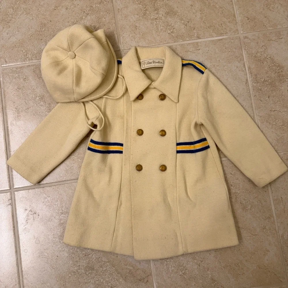 Vintage Kids Little World Peacoat hat set 3T